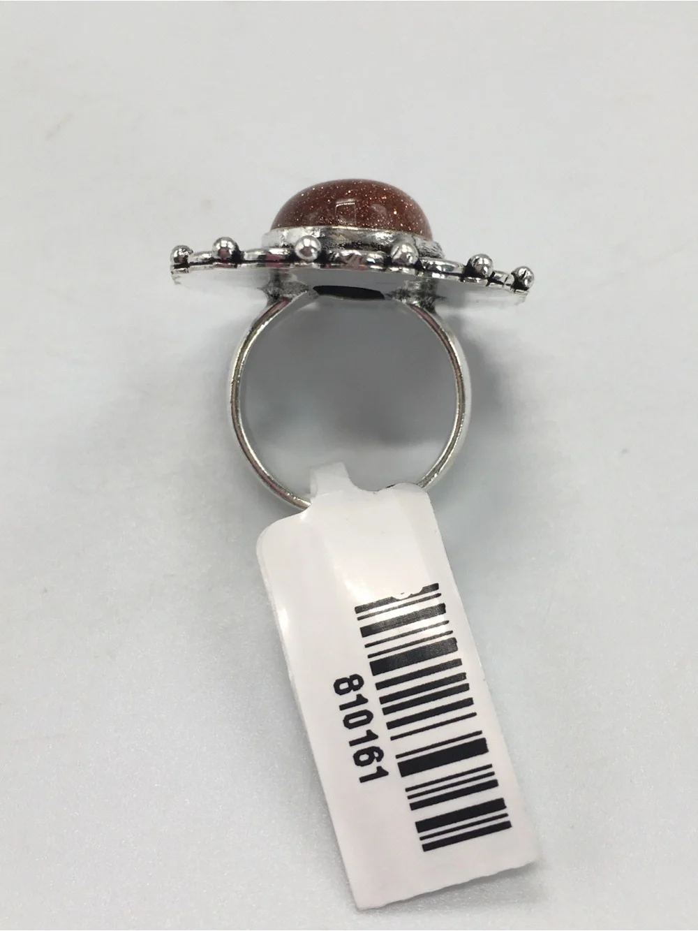 New Handmade Silver & Red Sun Stone Boho Statement Ring, Size 6